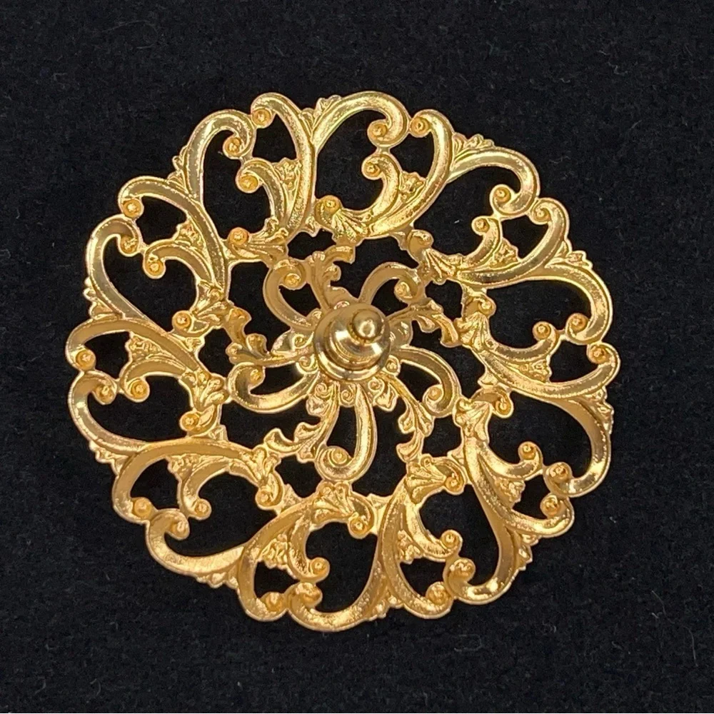 Vintage Avon Gold Tone Faux Pearl Round Filigree Brooch Pin Ornate Filigree
